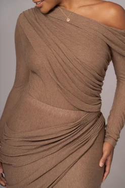 Chocolate Textured One Shoulder Bodysuit*JLUXLABEL Outlet