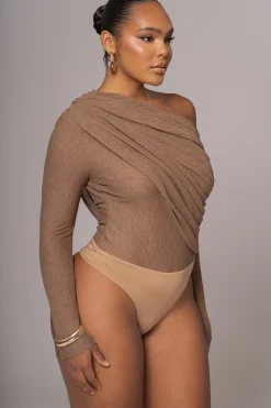 Chocolate Textured One Shoulder Bodysuit*JLUXLABEL Outlet