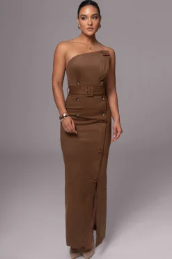 Chocolate Xena Suede Maxi Dress*JLUXLABEL Fashion