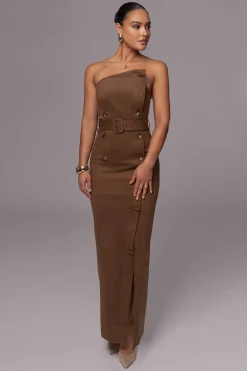 Chocolate Xena Suede Maxi Dress*JLUXLABEL Fashion
