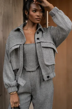 Classic Herringbone Bomber Jacket*JLUXLABEL Best