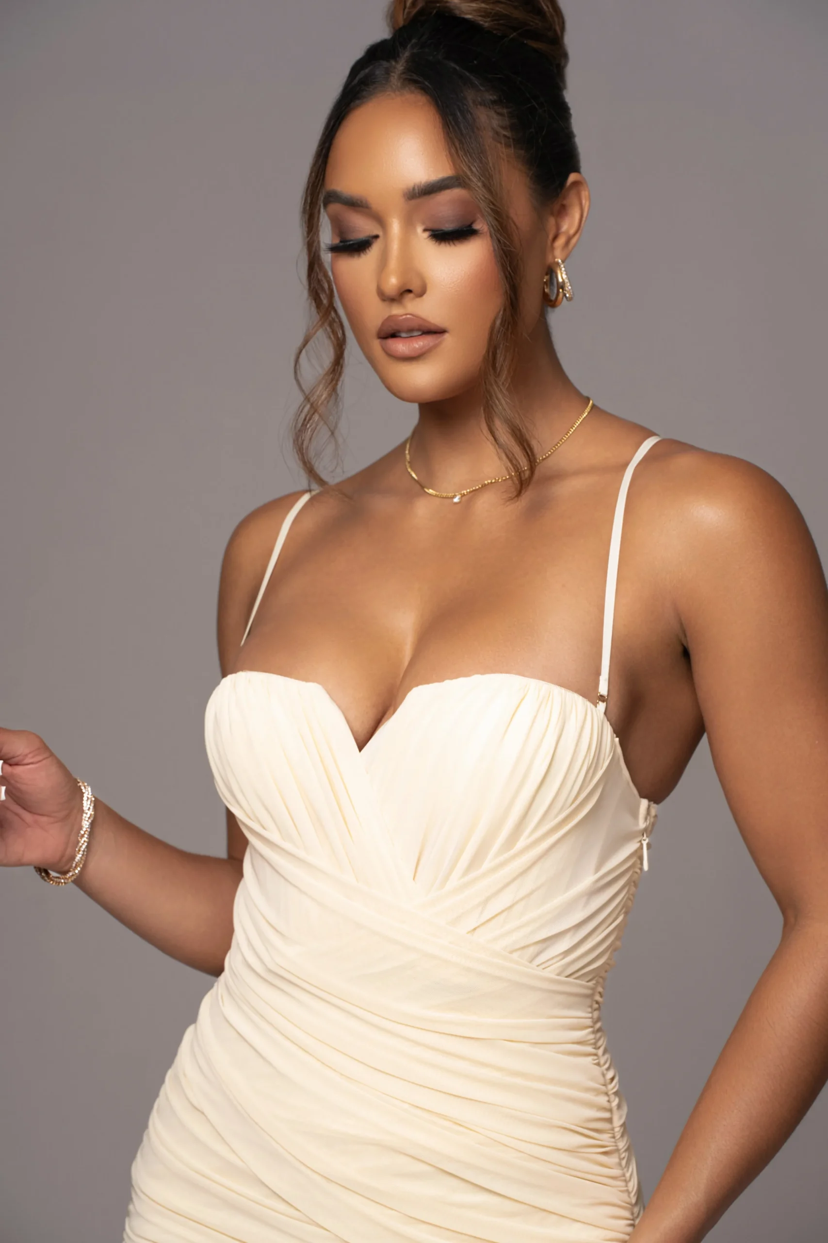 Cream Arcadia Mesh Midi Dress*JLUXLABEL Sale