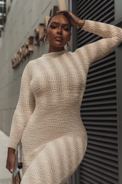 Cream Autumn Knit Maxi Dress*JLUXLABEL Clearance