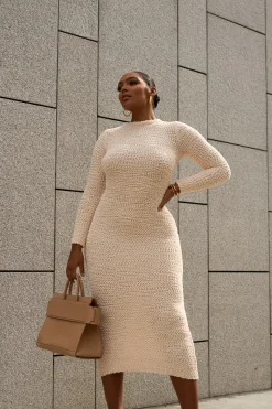 Cream Autumn Knit Maxi Dress*JLUXLABEL Clearance