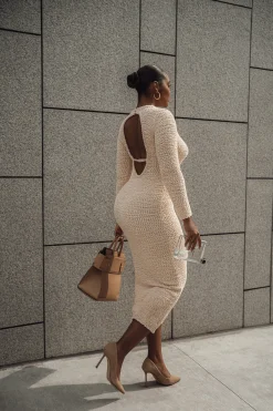 Cream Autumn Knit Maxi Dress*JLUXLABEL Clearance