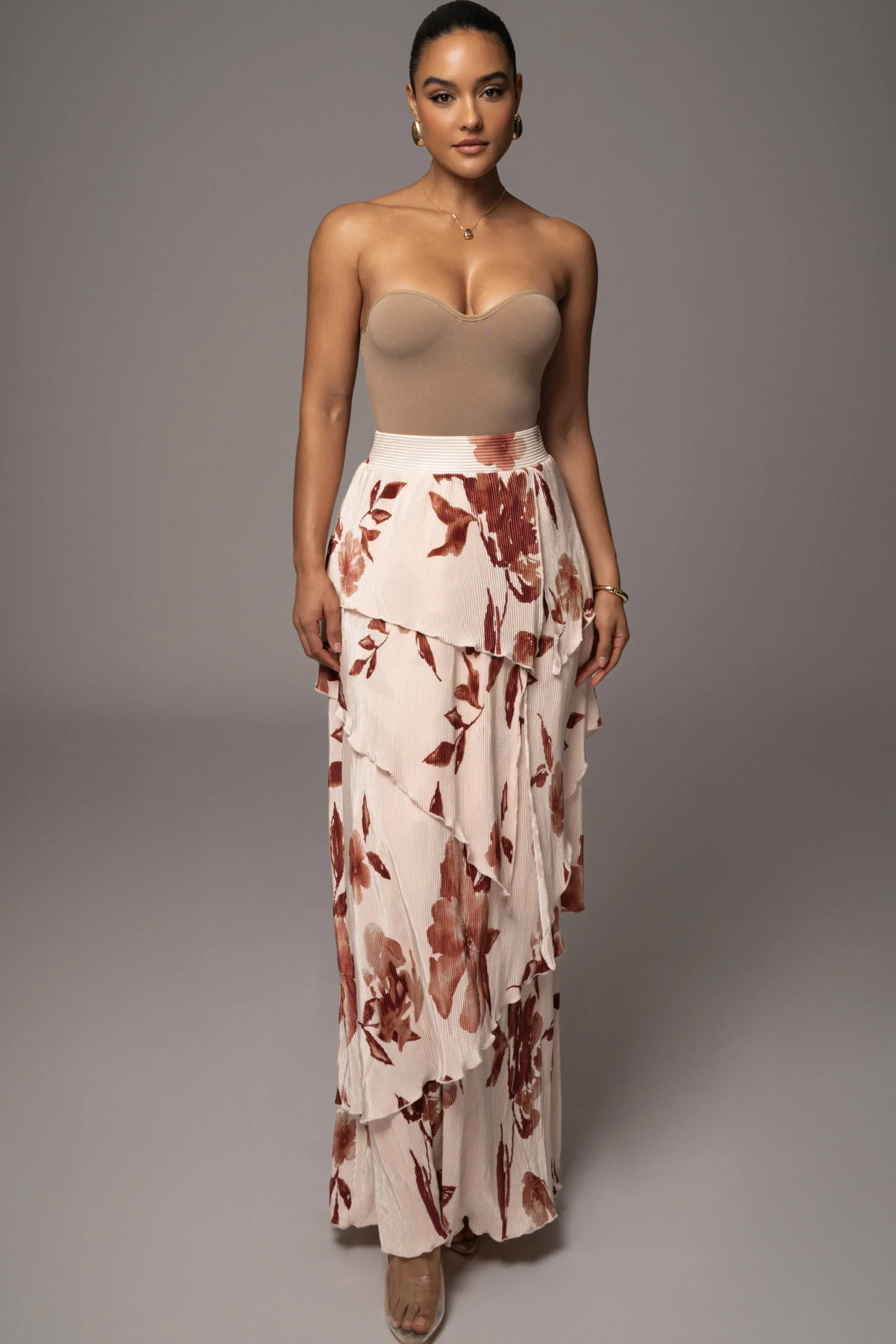 Cream Floral Kamira Tiered Skirt*JLUXLABEL Online