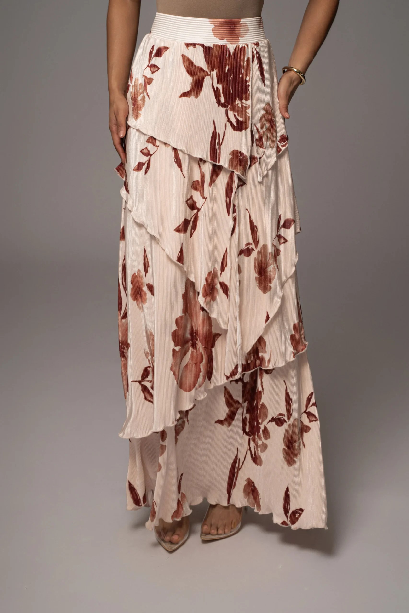 Cream Floral Kamira Tiered Skirt*JLUXLABEL Online