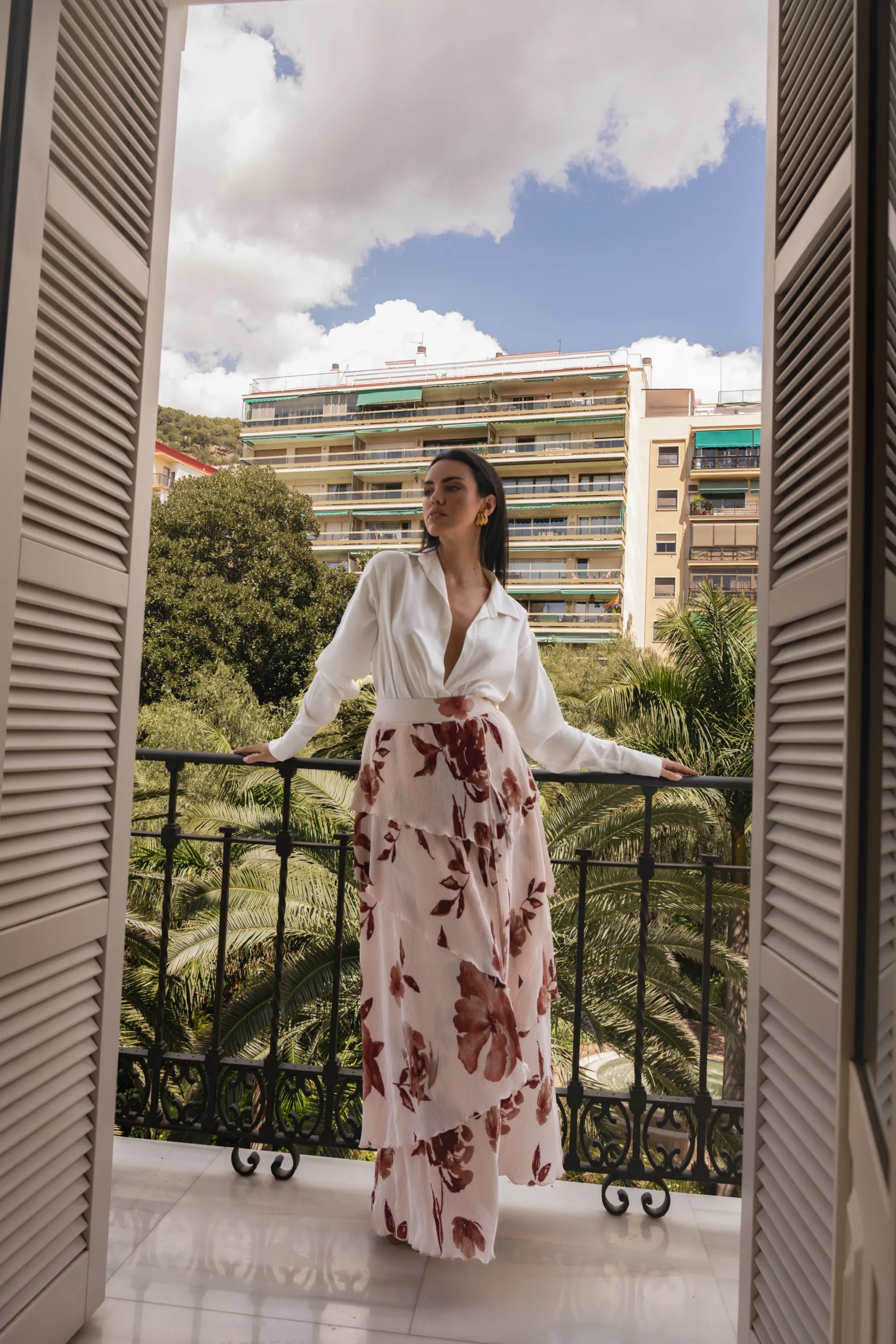 Cream Floral Kamira Tiered Skirt*JLUXLABEL Online