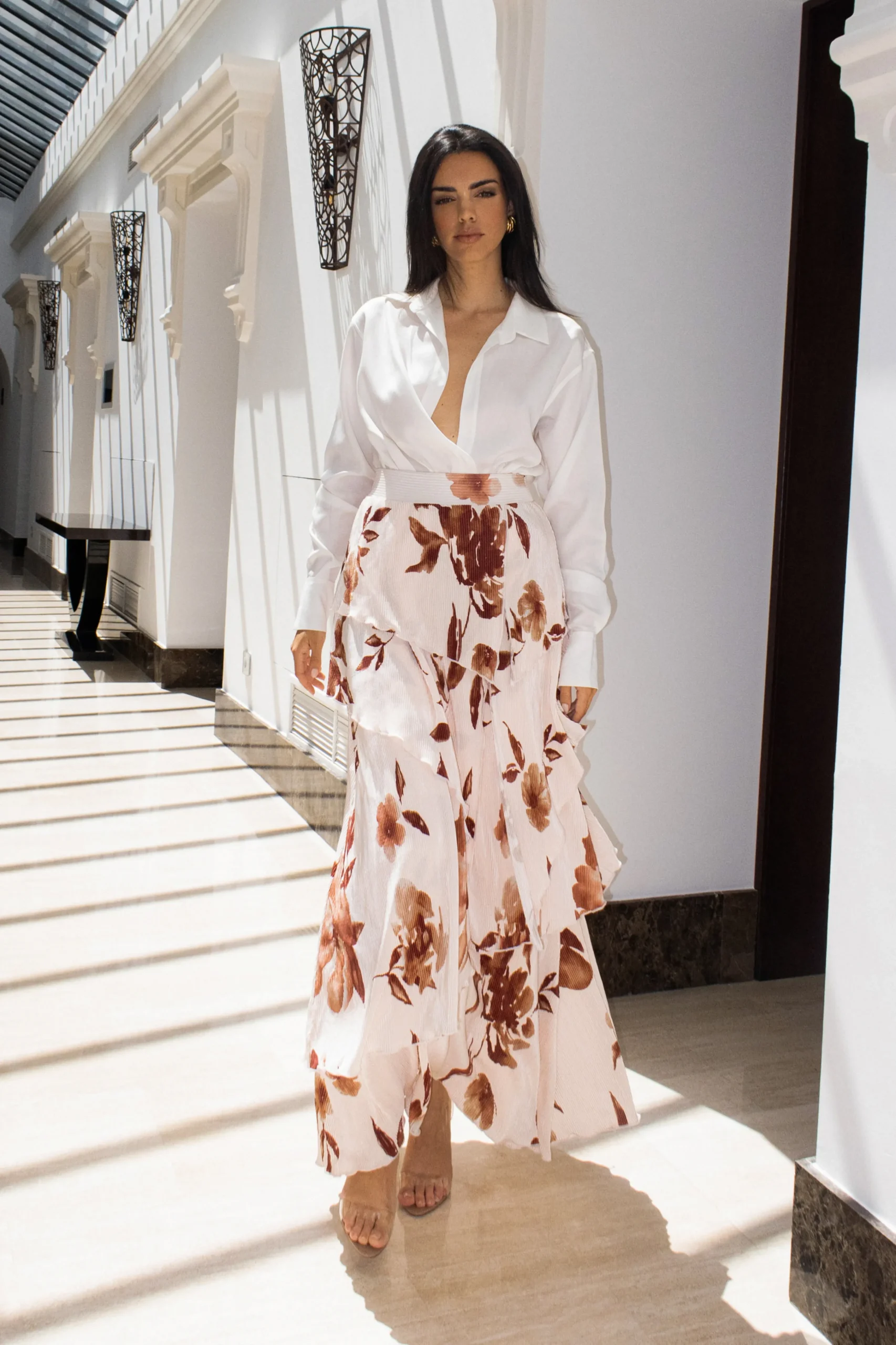 Cream Floral Kamira Tiered Skirt*JLUXLABEL Online