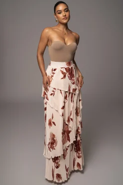 Cream Floral Kamira Tiered Skirt*JLUXLABEL Online