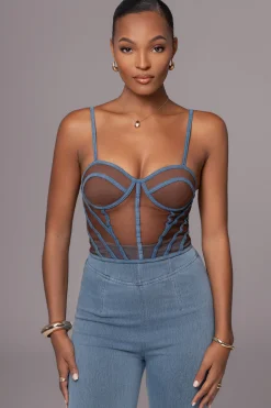 Dark Denim Illusion Mesh Bustier*JLUXLABEL Best