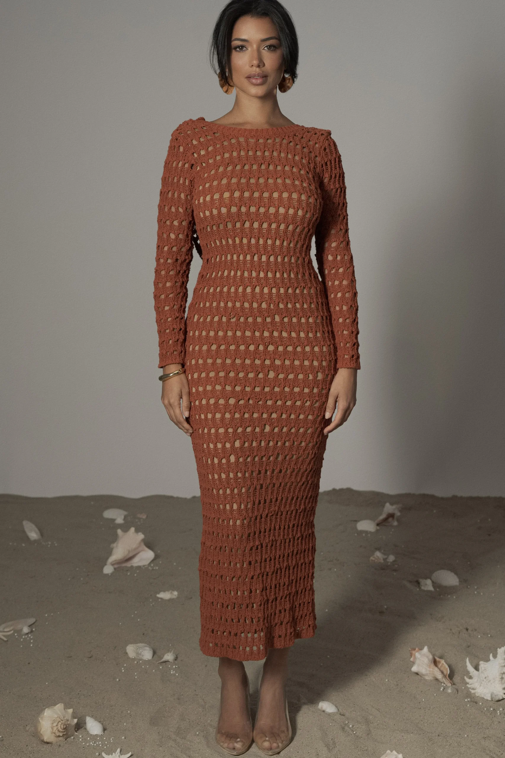 Dark Terra Cotta Serene Wonders Crochet Dress*JLUXLABEL Outlet