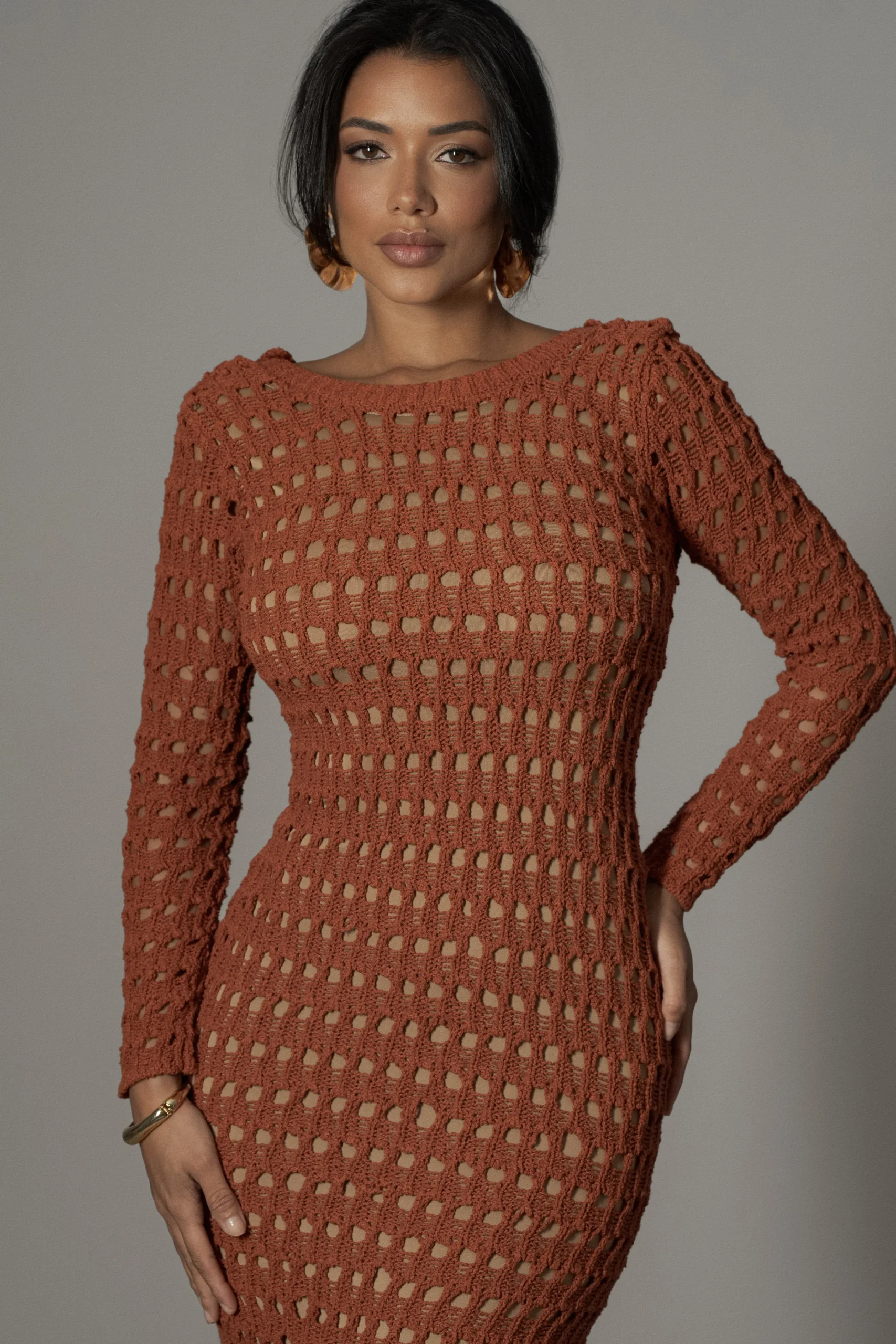 Dark Terra Cotta Serene Wonders Crochet Dress*JLUXLABEL Outlet