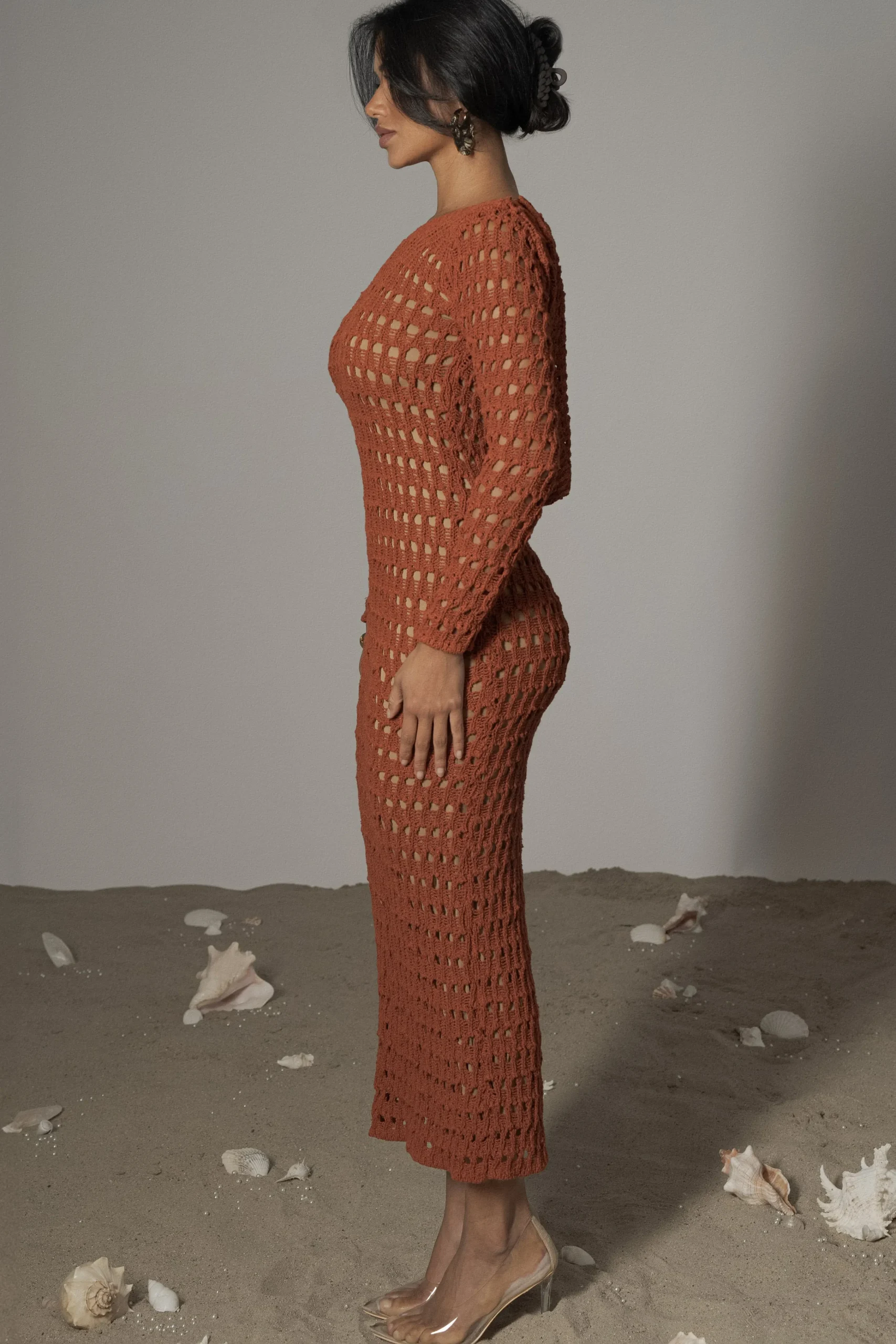 Dark Terra Cotta Serene Wonders Crochet Dress*JLUXLABEL Outlet