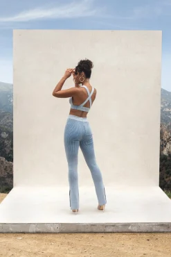 Denim/White Faya Ribbed Pants*JLUXLABEL Sale