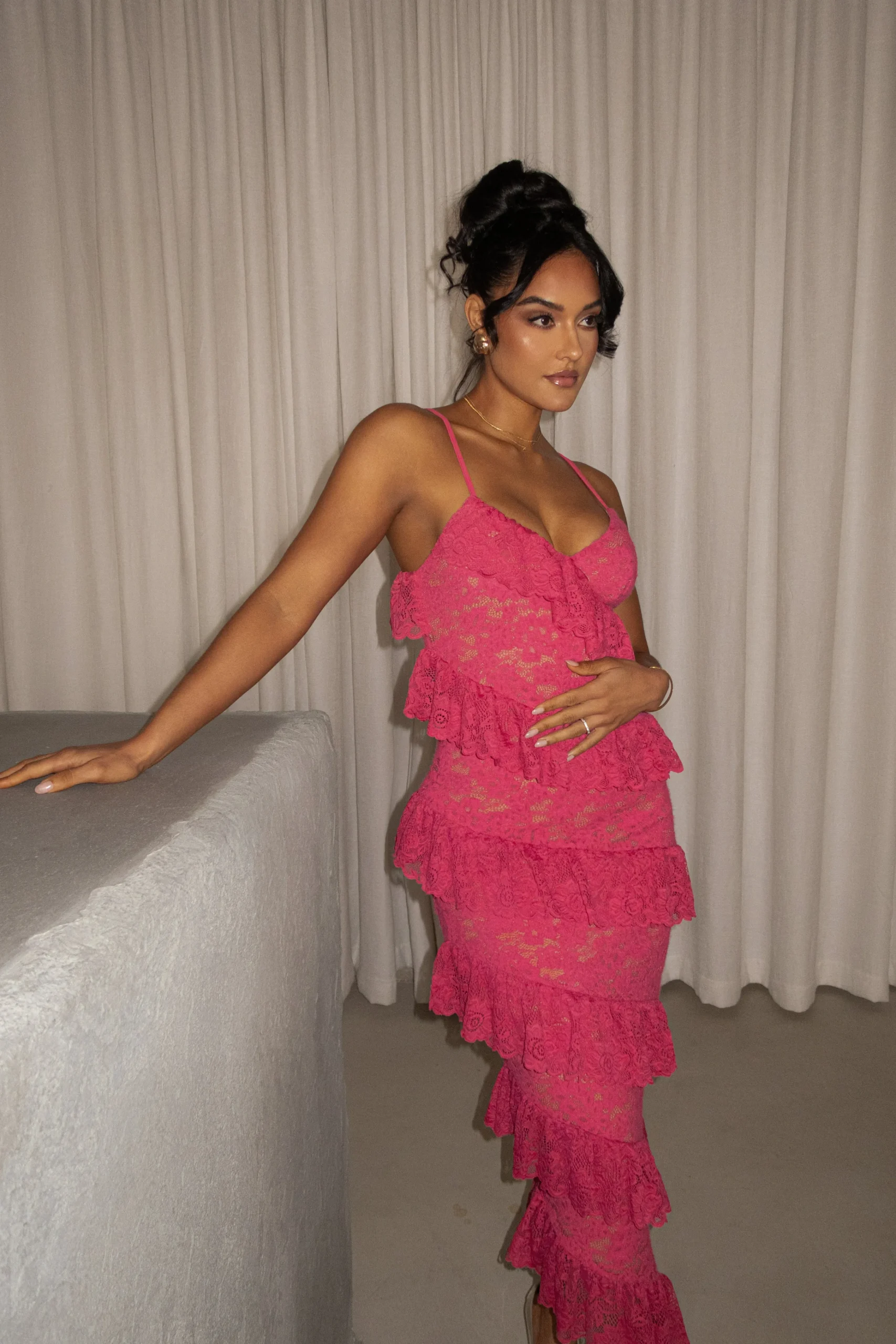 Fuchsia Feeling Of Forever Ruffle Dress*JLUXLABEL Clearance