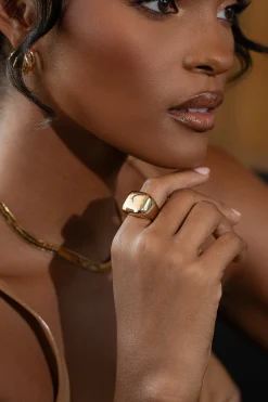 Gold Chunky Square Ring*JLUXLABEL Clearance