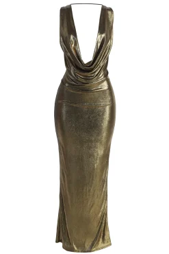 Gold Highlights Cowl Neck Maxi Dress*JLUXLABEL Online
