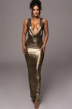 Gold Highlights Cowl Neck Maxi Dress*JLUXLABEL Online