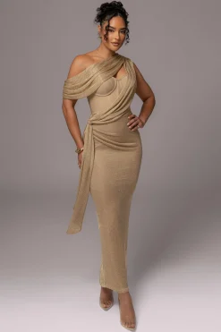 Gold Metallic Celestina Draped Maxi Dress*JLUXLABEL Online