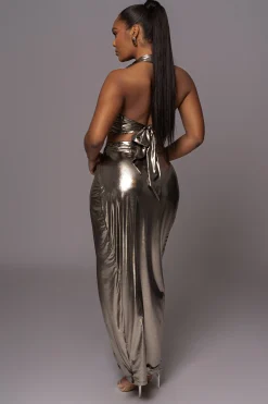 Gold METALLIC NEW AGE TWO PIECE SKIRT SET*JLUXLABEL Best