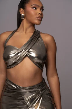 Gold METALLIC NEW AGE TWO PIECE SKIRT SET*JLUXLABEL Best