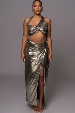 Gold METALLIC NEW AGE TWO PIECE SKIRT SET*JLUXLABEL Best