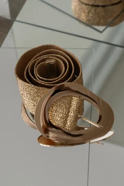 Gold Oval Buckle Woven Belt*JLUXLABEL Online
