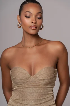 Gold Ruched Metallic Maxi Dress*JLUXLABEL Outlet