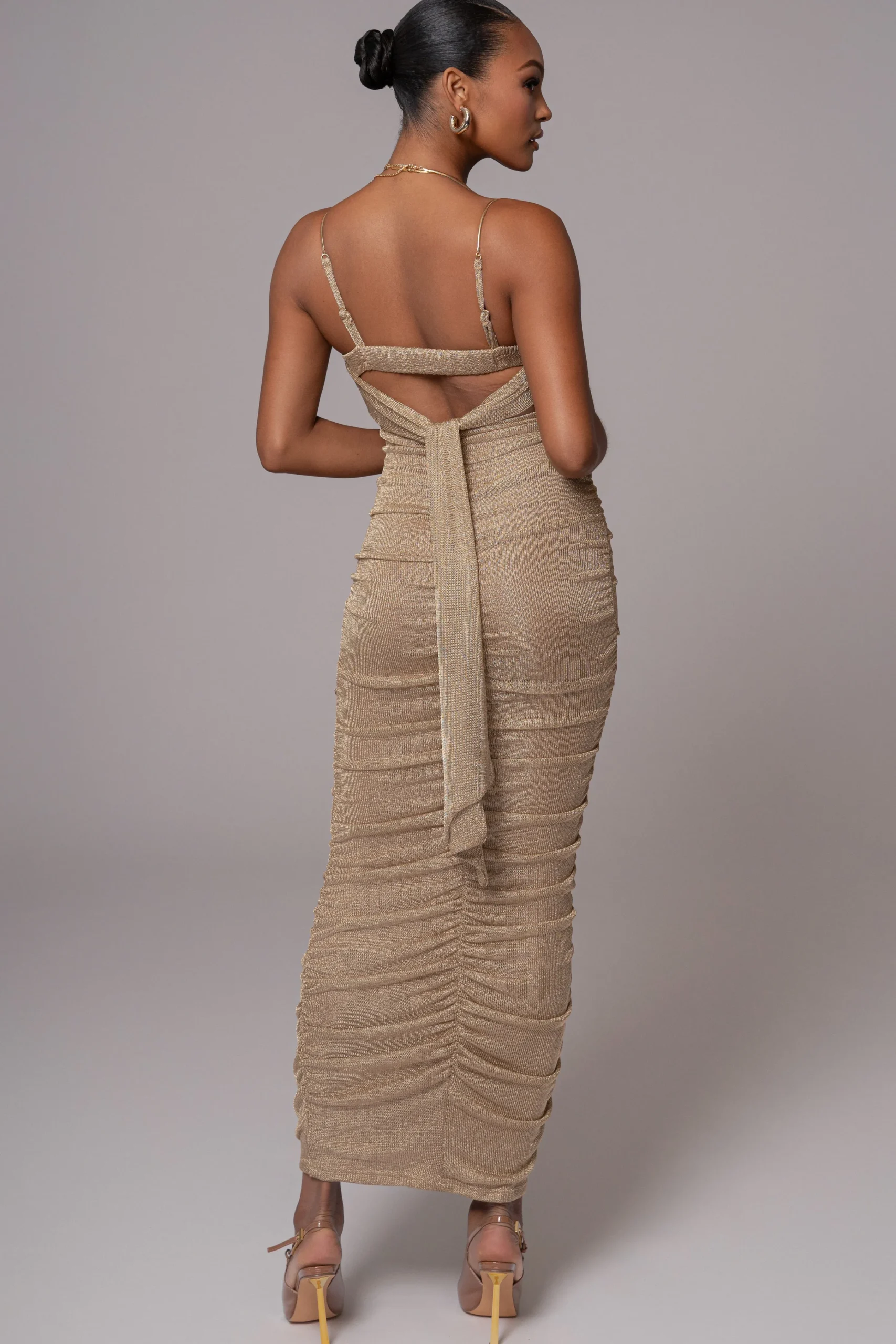 Gold Ruched Metallic Maxi Dress*JLUXLABEL Outlet