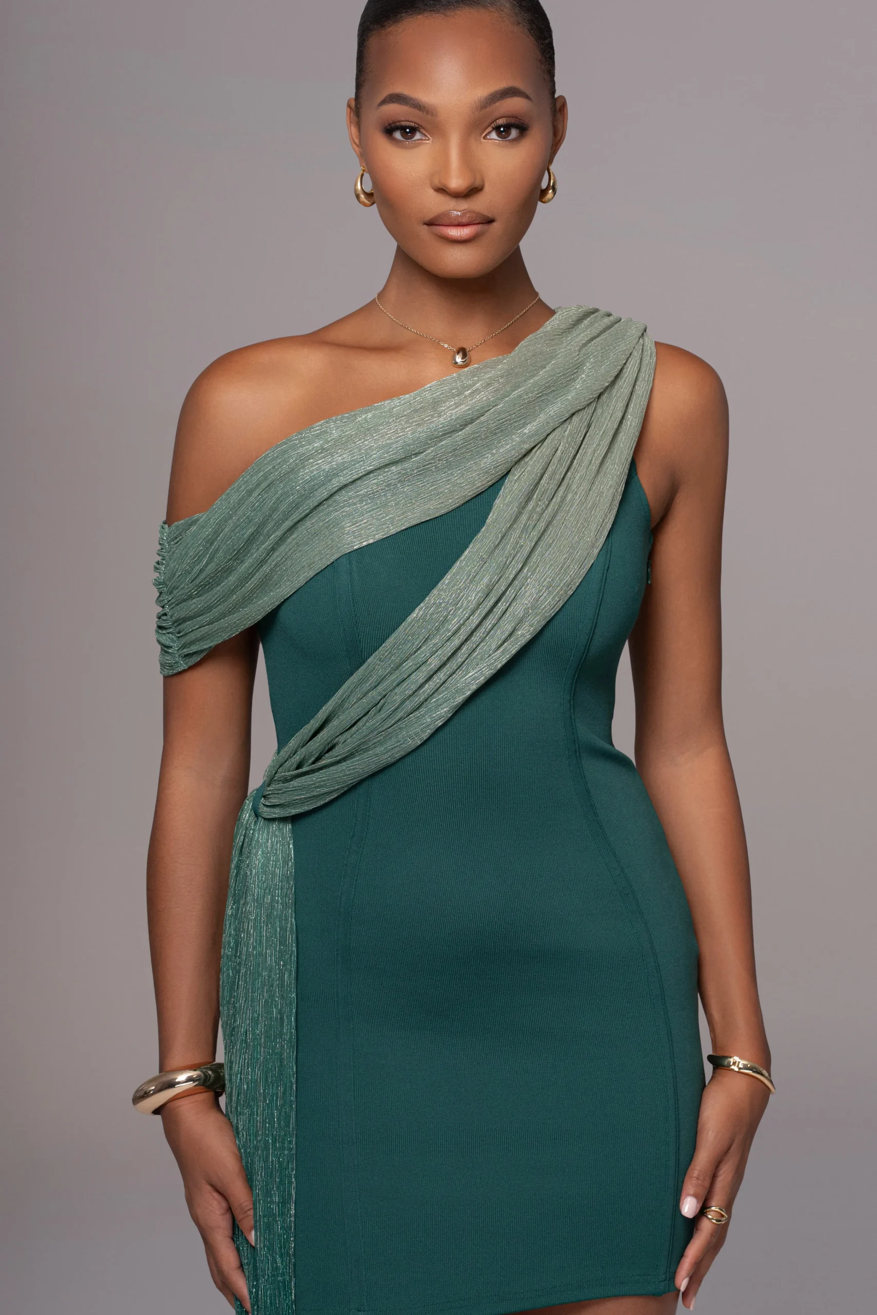 Green Asymmetric Drape Mini Dress*JLUXLABEL Best