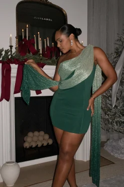 Green Asymmetric Drape Mini Dress*JLUXLABEL Best