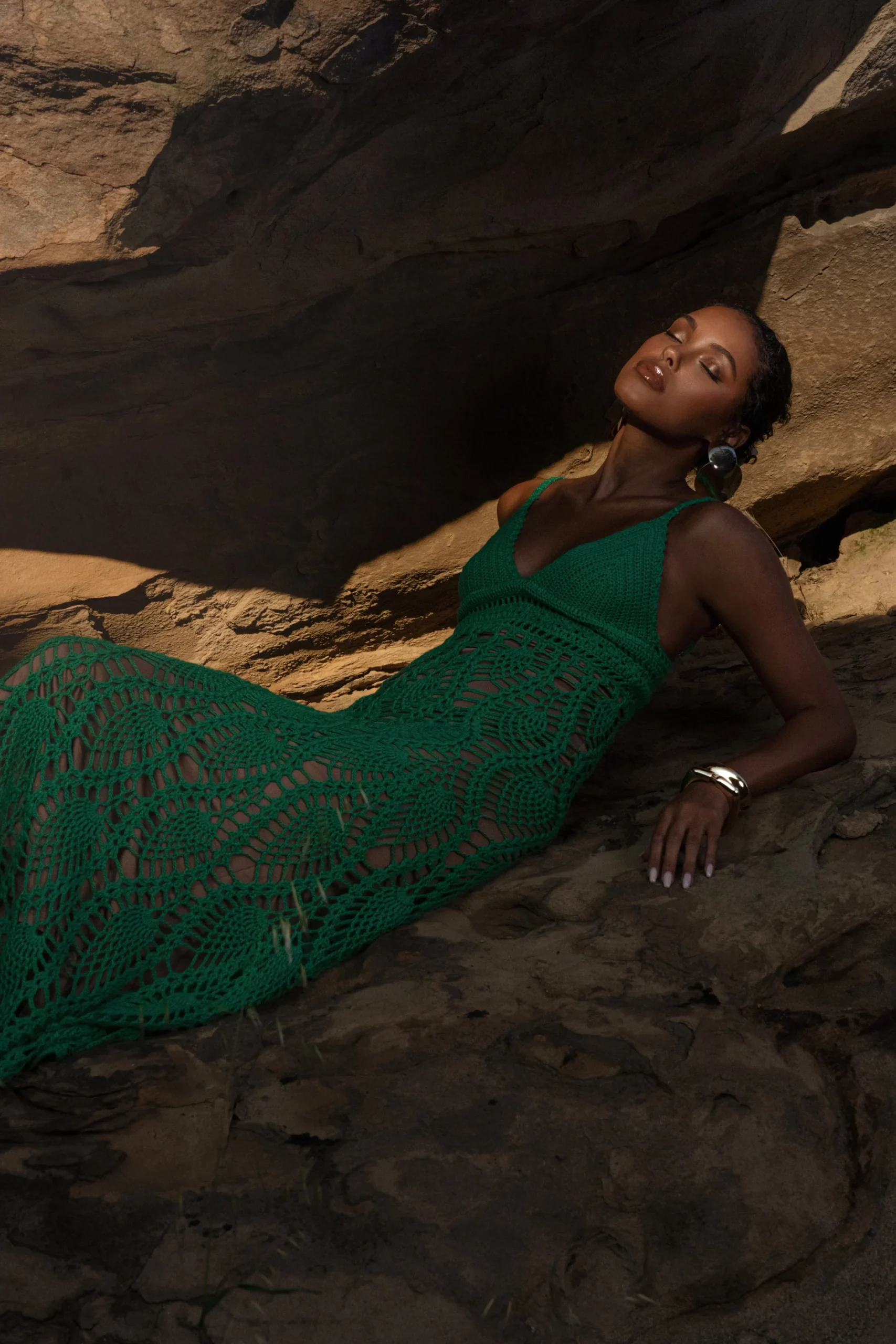 Green Great Escape Crochet Maxi Dress*JLUXLABEL Clearance