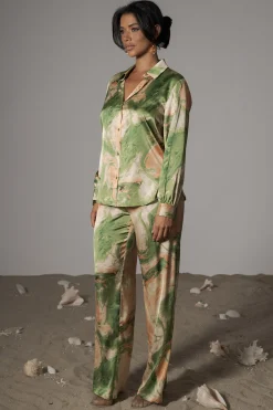 Green Hidden Gems Satin Pant Set*JLUXLABEL Hot