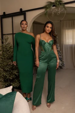 Green Joana Cutout Satin Trousers*JLUXLABEL Best