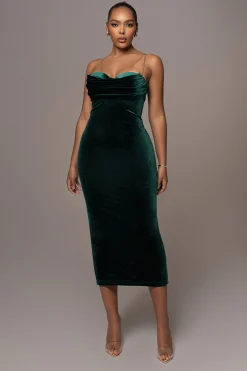 Green JOSANNA VELVET MIDI DRESS*JLUXLABEL Discount
