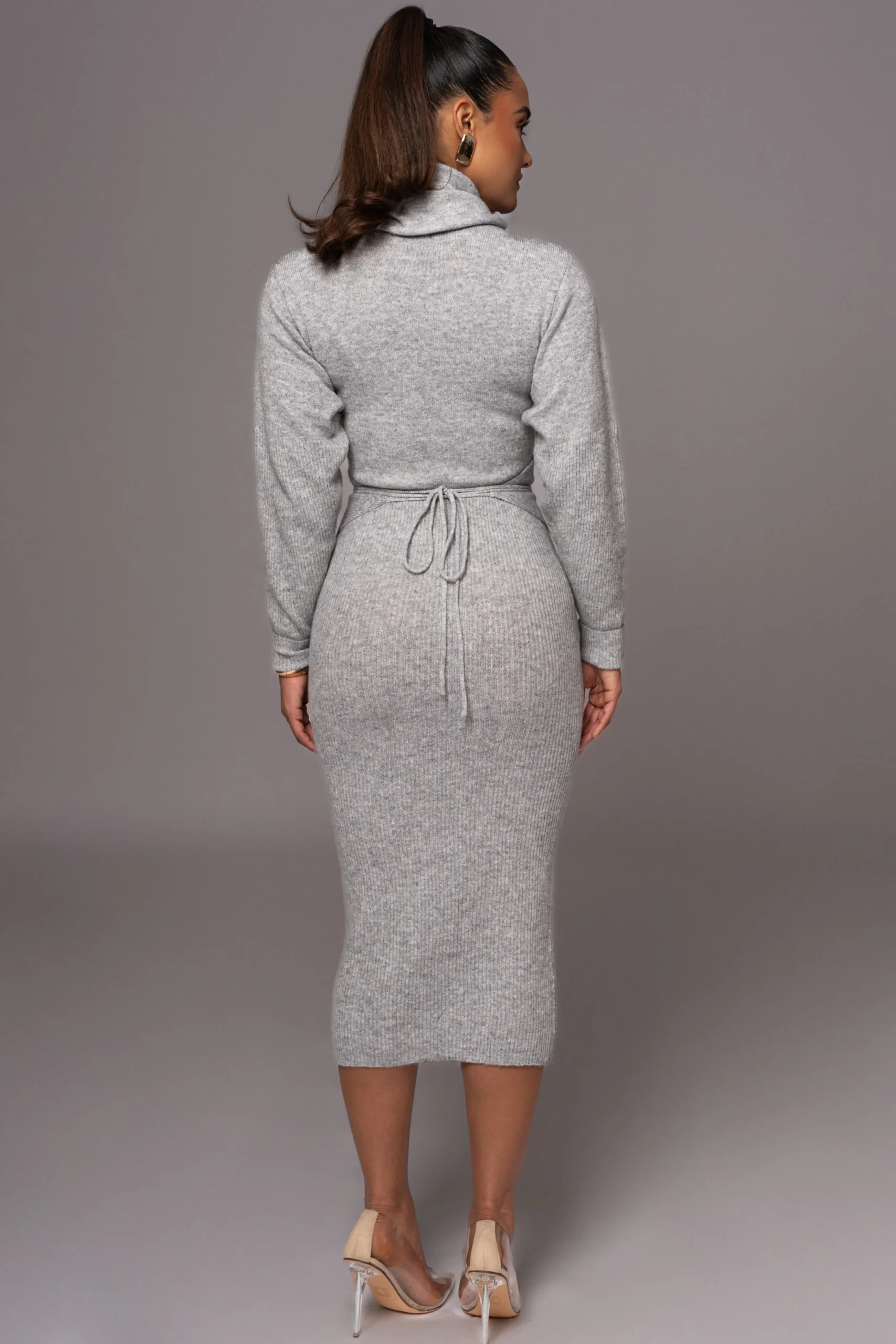 Grey Aubrey Turtleneck Sweater Dress*JLUXLABEL Fashion