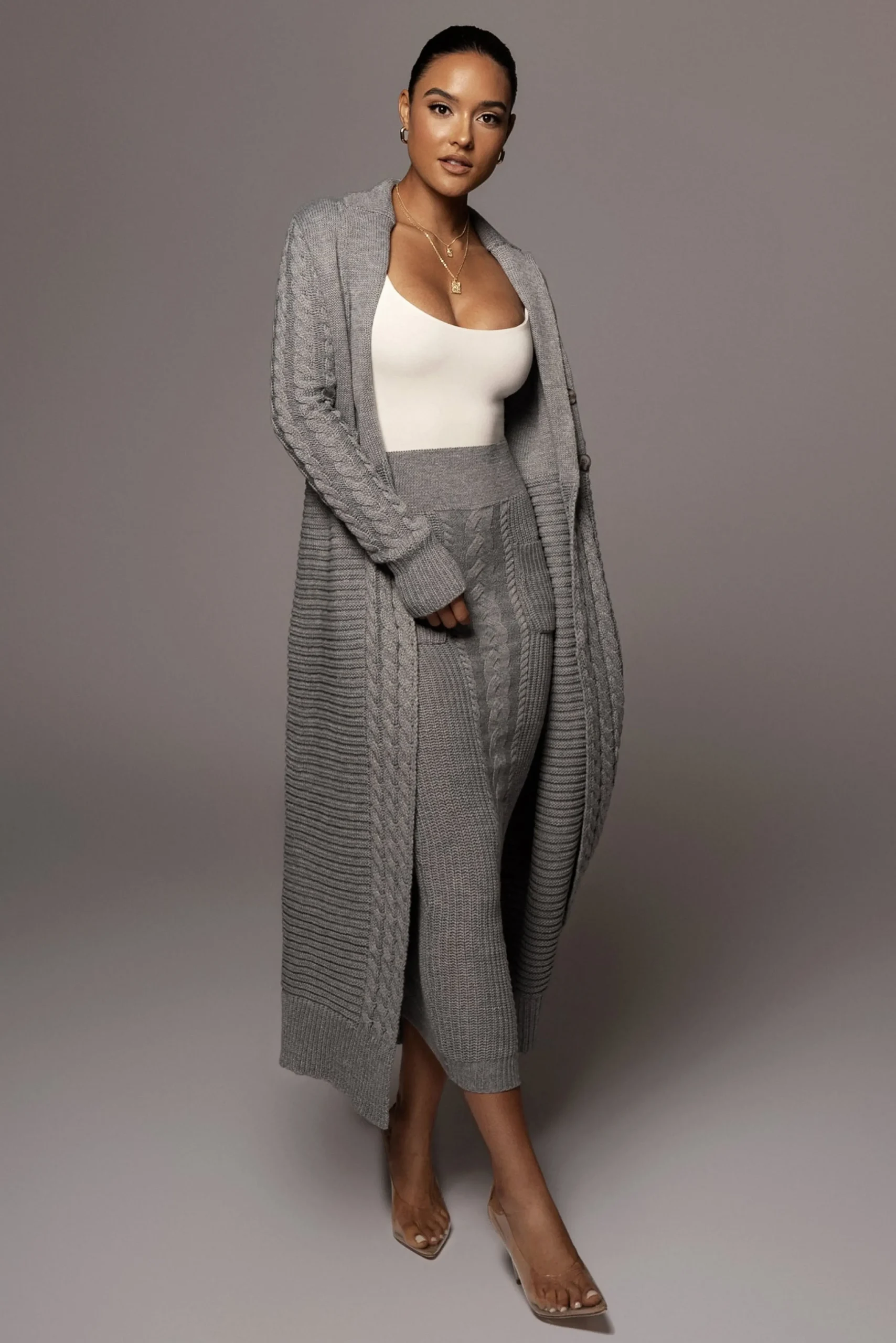 Grey Evana Cable Knit Cardigan*JLUXLABEL Online