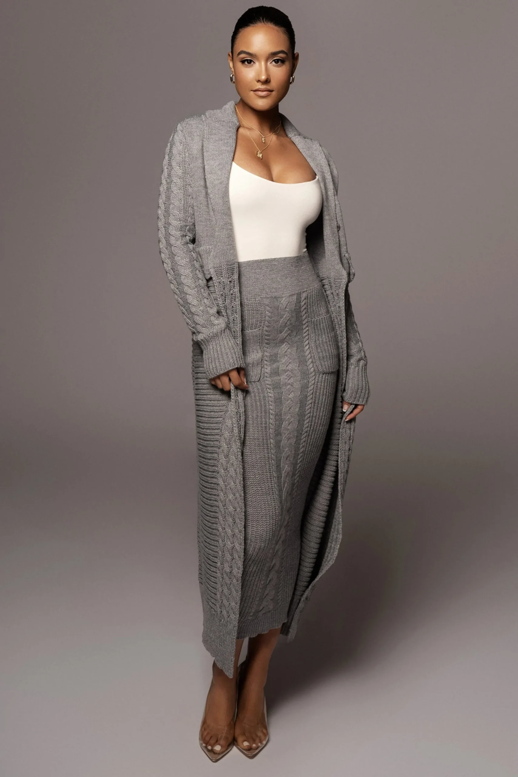 Grey Evana Cable Knit Cardigan*JLUXLABEL Online