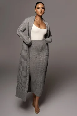 Grey Evana Cable Knit Cardigan*JLUXLABEL Online