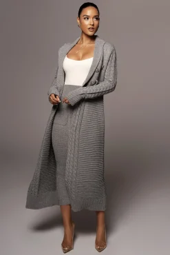 Grey Evana Cable Knit Cardigan*JLUXLABEL Online
