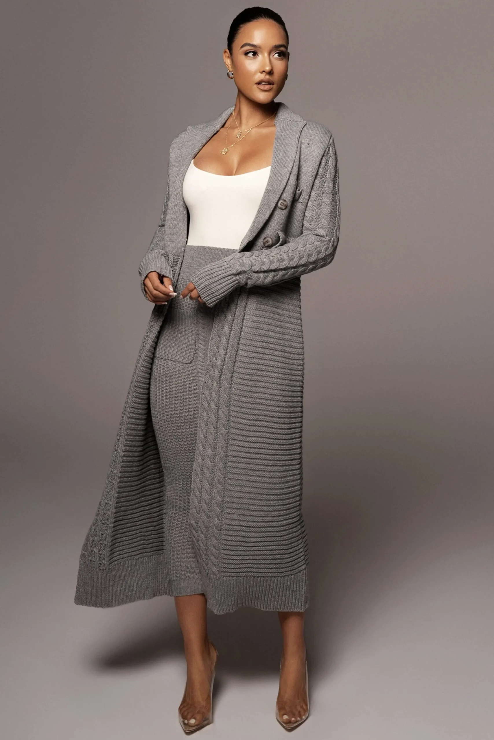 Grey Evana Cable Knit Cardigan*JLUXLABEL Online