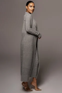 Grey Evana Cable Knit Cardigan*JLUXLABEL Online