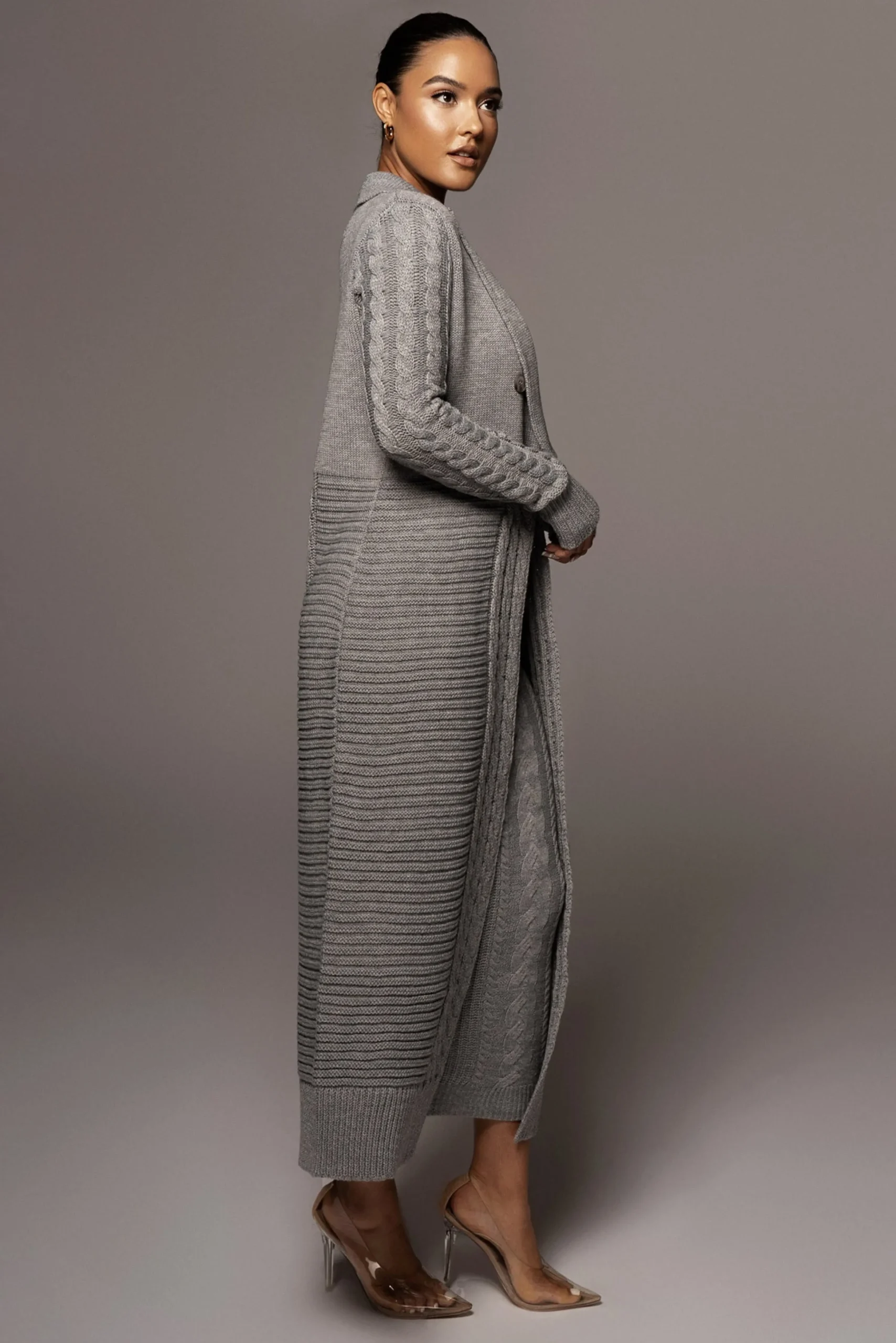 Grey Evana Cable Knit Cardigan*JLUXLABEL Online