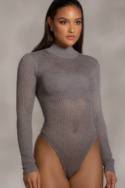 Grey Klaudette Knit Bodysuit*JLUXLABEL New