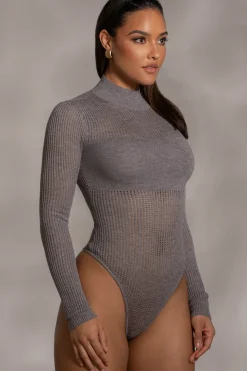 Grey Klaudette Knit Bodysuit*JLUXLABEL New