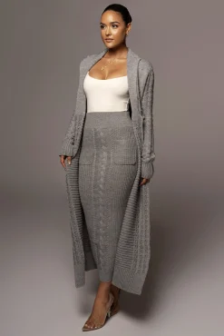 Grey Missy Cable Sweater Midi Skirt*JLUXLABEL Fashion