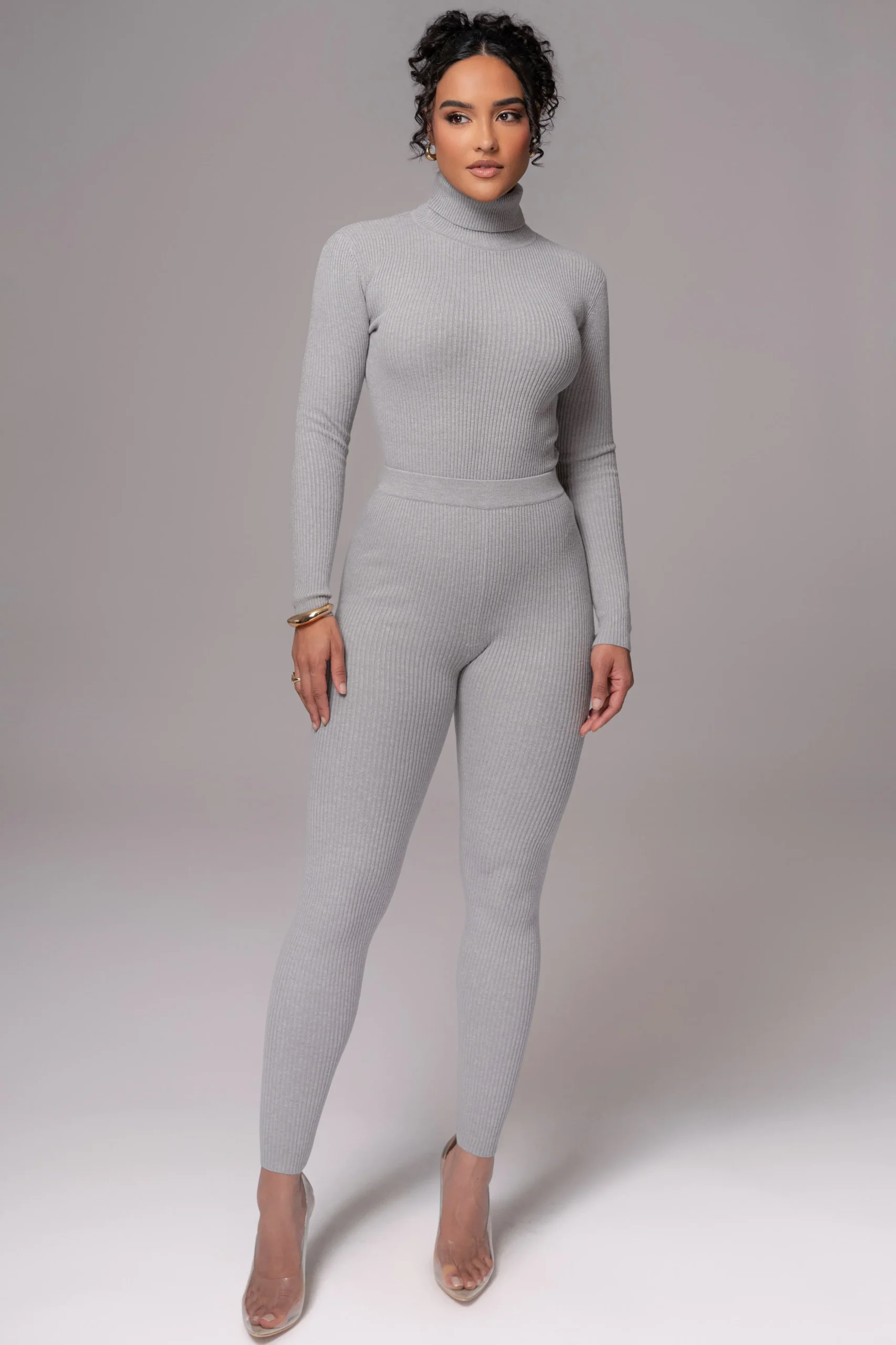 Heather Grey Arlett Turtleneck Bodysuit*JLUXLABEL New