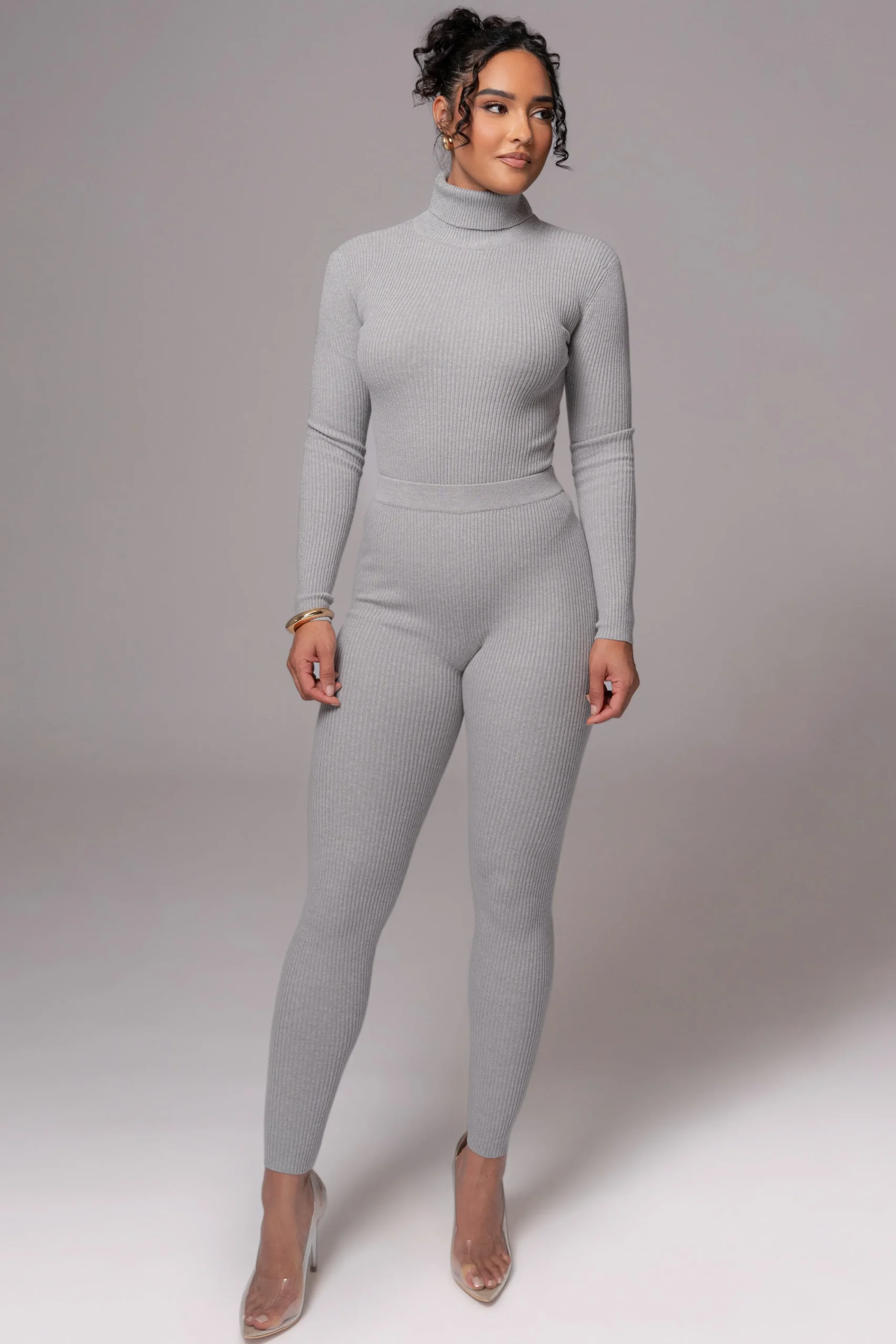 Heather Grey Arlett Turtleneck Bodysuit*JLUXLABEL New