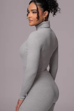 Heather Grey Arlett Turtleneck Bodysuit*JLUXLABEL New